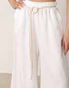 j&x Pantaloni palazzo largi din vâscoză cu talie înaltă și șnur Calamia Albi