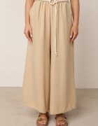 j&x Pantaloni palazzo largi din vâscoză cu talie înaltă și șnur Calamia Bej