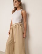 j&x Pantaloni palazzo largi din vâscoză cu talie înaltă și șnur Calamia Bej