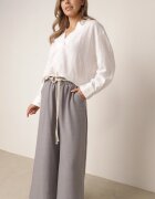j&x Pantaloni palazzo largi din vâscoză cu talie înaltă și șnur Calamia Gri