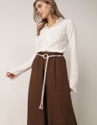 j&x Pantaloni palazzo largi din vâscoză cu talie înaltă și șnur Calamia Maro