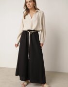 j&x Pantaloni palazzo largi din vâscoză cu talie înaltă și șnur Calamia Negri