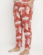 j&x Pantaloni Portocaliu-Alb cu Talie Înaltă cu Buzunare cu Imprimeu Floral Givona
