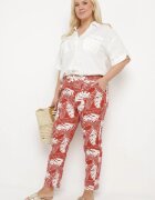 j&x Pantaloni Portocaliu-Alb cu Talie Înaltă cu Buzunare cu Imprimeu Floral Givona