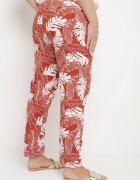 j&x Pantaloni Portocaliu-Alb cu Talie Înaltă cu Buzunare cu Imprimeu Floral Givona