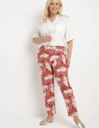 j&x Pantaloni Portocaliu-Alb cu Talie Înaltă cu Buzunare cu Imprimeu Floral Givona