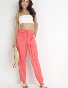 j&x Pantaloni Roz cu elastic încrețit în talie și șnur din viscoză Honori