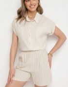 j&x Pantaloni scurți bej din viscoză și in cu croială clasică și talie înaltă Linelle