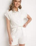 j&x Pantaloni scurți Bermude Albi din In și Viscoză cu Talie Înaltă Dorotiana