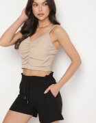 j&x Pantaloni scurți Negri din Bumbac cu Talie Înaltă Decorați cu Volan și Șnur Acreria