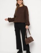 j&x Pantaloni Tricotați Negri cu croială largă cu elastic în talie și buzunare Emarissea