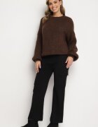 j&x Pantaloni Tricotați Negri cu croială largă cu elastic în talie și buzunare Emarissea