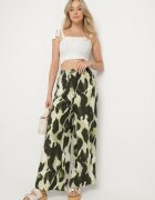 j&x Pantaloni verde deschis din Viscoză cu croi larg cu talie înaltă cu imprimeu leopard Zelmara