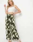 j&x Pantaloni verde deschis din Viscoză cu croi larg cu talie înaltă cu imprimeu leopard Zelmara