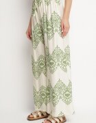 j&x Pantaloni Verzi din Viscoză Largi cu Model Geometric Faneoriela