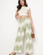 j&x Pantaloni Verzi din Viscoză Largi cu Model Geometric Faneoriela