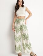 j&x Pantaloni Verzi din Viscoză Largi cu Model Geometric Faneoriela