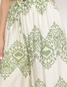 j&x Pantaloni Verzi din Viscoză Largi cu Model Geometric Faneoriela
