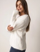 j&x Pulover ajurat cu lână și bumbac decorat cu împletituri Sanani Bej deschis