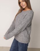 j&x Pulover ajurat cu lână și bumbac decorat cu împletituri Sanani Gri