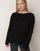 j&x Pulover ajurat cu lână și bumbac decorat cu împletituri Sanani Negru