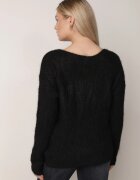 j&x Pulover ajurat cu lână și bumbac decorat cu împletituri Sanani Negru