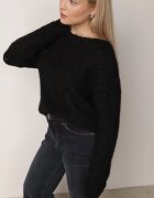j&x Pulover ajurat cu lână și bumbac decorat cu împletituri Sanani Negru