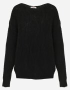 j&x Pulover ajurat cu lână și bumbac decorat cu împletituri Sanani Negru