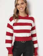 j&x Pulover Alb-Bordo în Dungi Decorat cu Fir Metalic Zinellea