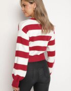 j&x Pulover Alb-Bordo în Dungi Decorat cu Fir Metalic Zinellea