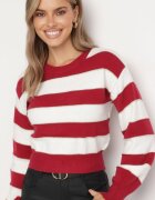 j&x Pulover Alb-Bordo în Dungi Decorat cu Fir Metalic Zinellea