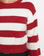 j&x Pulover Alb-Bordo în Dungi Decorat cu Fir Metalic Zinellea