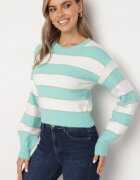 j&x Pulover Alb-Menta în Dungi Decorat cu Fir Metalic Zinellea