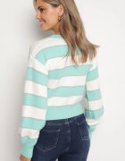 j&x Pulover Alb-Menta în Dungi Decorat cu Fir Metalic Zinellea