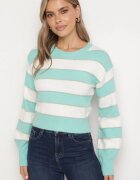 j&x Pulover Alb-Menta în Dungi Decorat cu Fir Metalic Zinellea