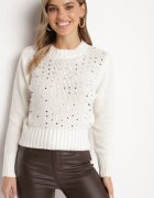 j&x Pulover Bej deschis Clasic cu Bumbac Decorat cu Paiete Savalenne