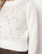 j&x Pulover Bej deschis Clasic cu Bumbac Decorat cu Paiete Savalenne