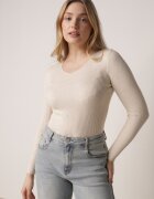 j&x Pulover Bej deschis Mulat din tricot striat cu bumbac cu decolteu în V Tesma