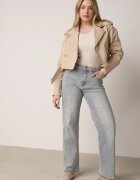 j&x Pulover Bej deschis Mulat din tricot striat cu bumbac cu decolteu în V Tesma