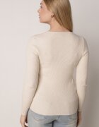 j&x Pulover Bej deschis Mulat din tricot striat cu bumbac cu decolteu în V Tesma