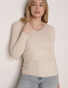 j&x Pulover Bej deschis Mulat din tricot striat cu bumbac cu decolteu în V Tesma