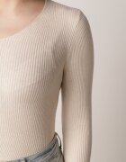 j&x Pulover Bej deschis Mulat din tricot striat cu bumbac cu decolteu în V Tesma