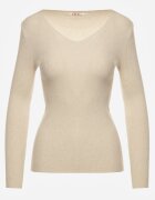 j&x Pulover Bej deschis Mulat din tricot striat cu bumbac cu decolteu în V Tesma