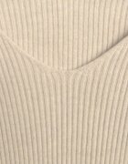 j&x Pulover Bej deschis Mulat din tricot striat cu bumbac cu decolteu în V Tesma
