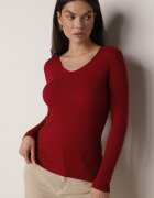 j&x Pulover Bordo Mulat din Tricot Reiat cu Bumbac cu Decolteu în V Tesma