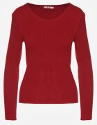 j&x Pulover Bordo Mulat din Tricot Reiat cu Bumbac cu Decolteu în V Tesma
