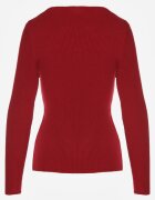 j&x Pulover Bordo Mulat din Tricot Reiat cu Bumbac cu Decolteu în V Tesma
