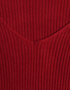 j&x Pulover Bordo Mulat din Tricot Reiat cu Bumbac cu Decolteu în V Tesma