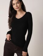 j&x Pulover Cambrat Negru din Tricot Reiat din Bumbac cu Decolteu în V Tesma