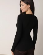 j&x Pulover Cambrat Negru din Tricot Reiat din Bumbac cu Decolteu în V Tesma
